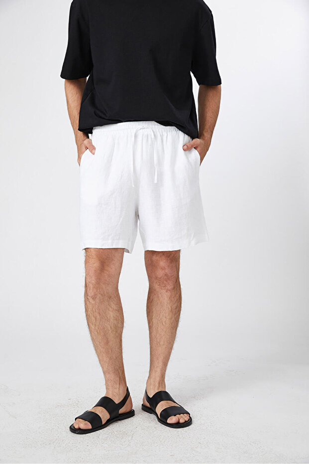 %100 Keten Kısa Şort - 3