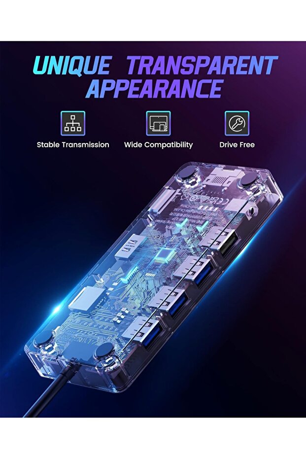 USB-C Docking Station 11-in-1 Transparent Dock with HDMI, VGA, RJ45, SD/TF, 3x USB3.0, PD100W - 5