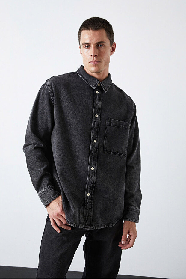 Oversize Cepli Denim Gömlek - 3