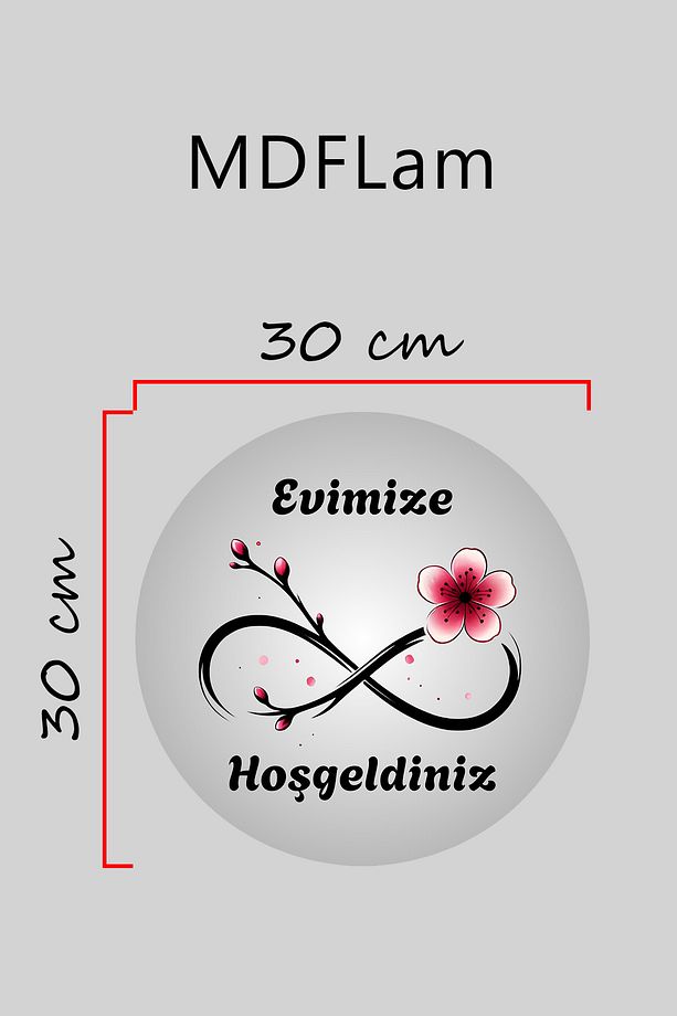 Dijital Baskı gri, pembe çiçek sonsuzluk desenli Kapı süsü, Duvar Süsü - 3