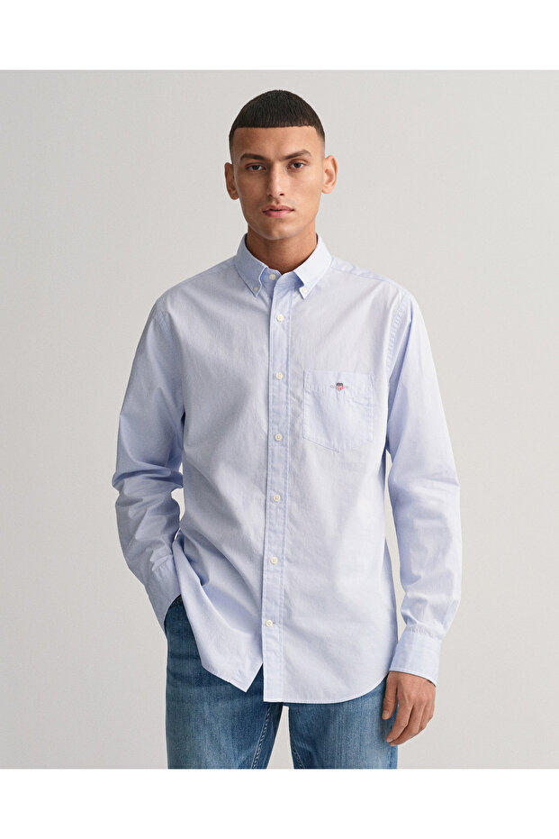 Erkek Mavi Regular Fit Logolu Gömlek - 1