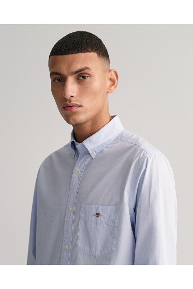 Erkek Mavi Regular Fit Logolu Gömlek - 5