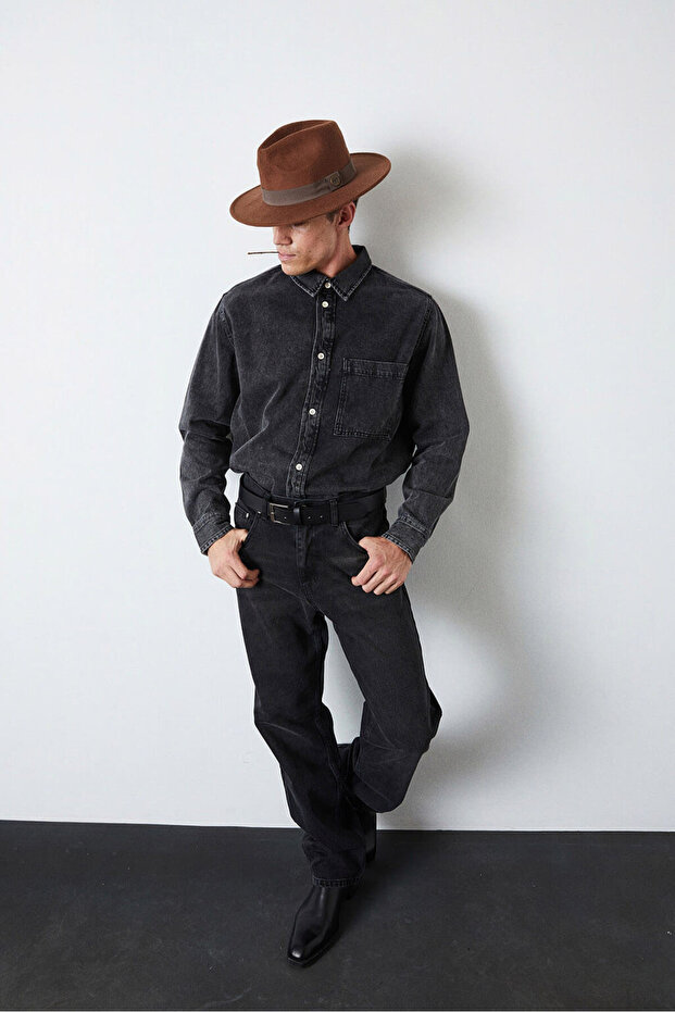 Oversize Cepli Denim Gömlek - 1