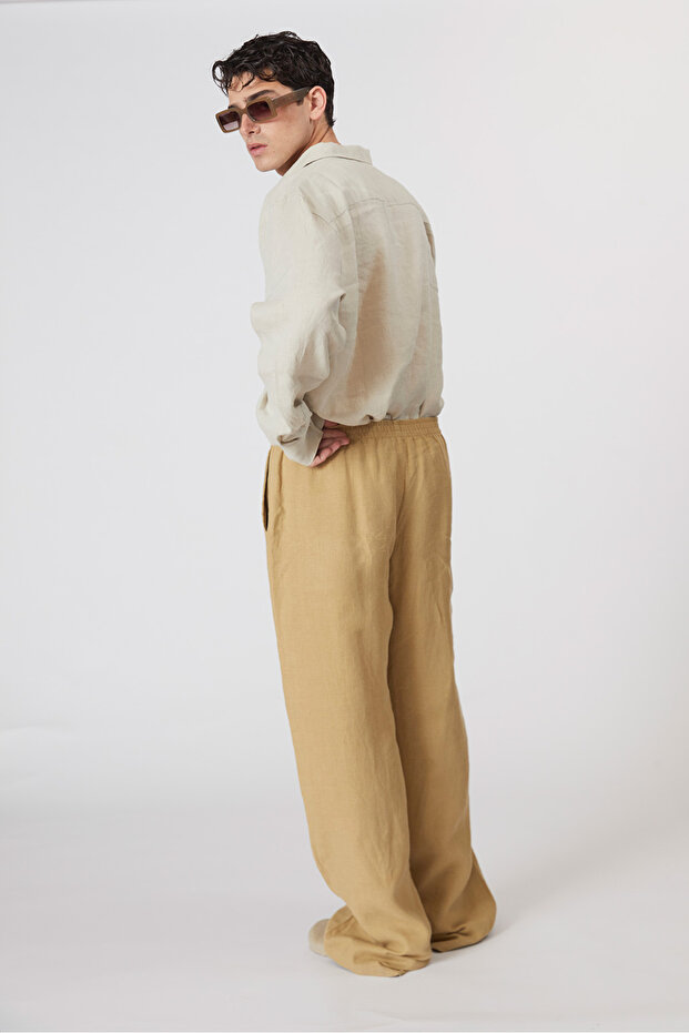 %100 Keten Lastikli Pantolon - 5