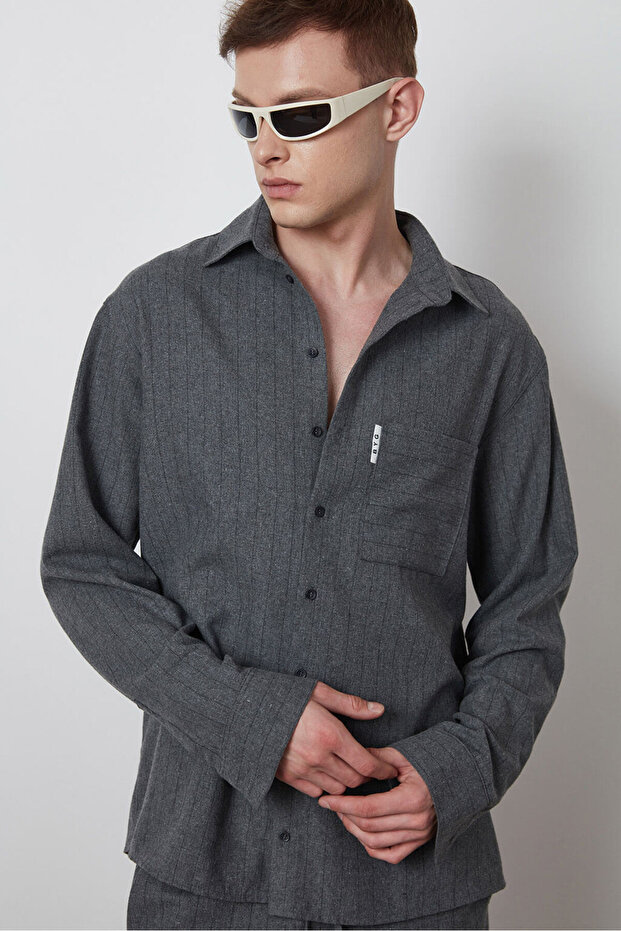 Oversize Çizgili Gömlek - 1