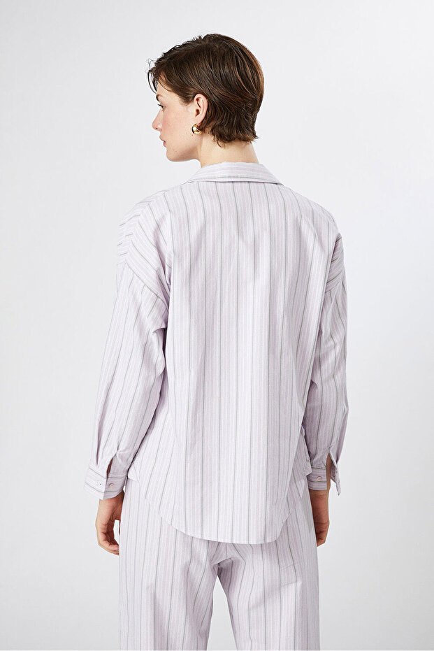 Oversize Çizgili Poplin Gömlek - 5
