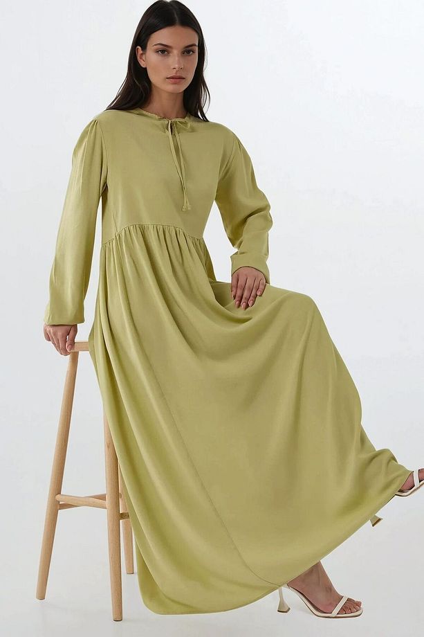 A-form Fit Ve Bisiklet Yaka Modest Dokulu Elbise - 2