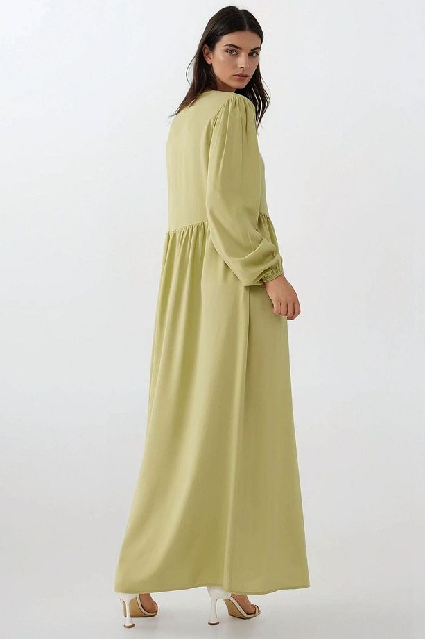 A-form Fit Ve Bisiklet Yaka Modest Dokulu Elbise - 4