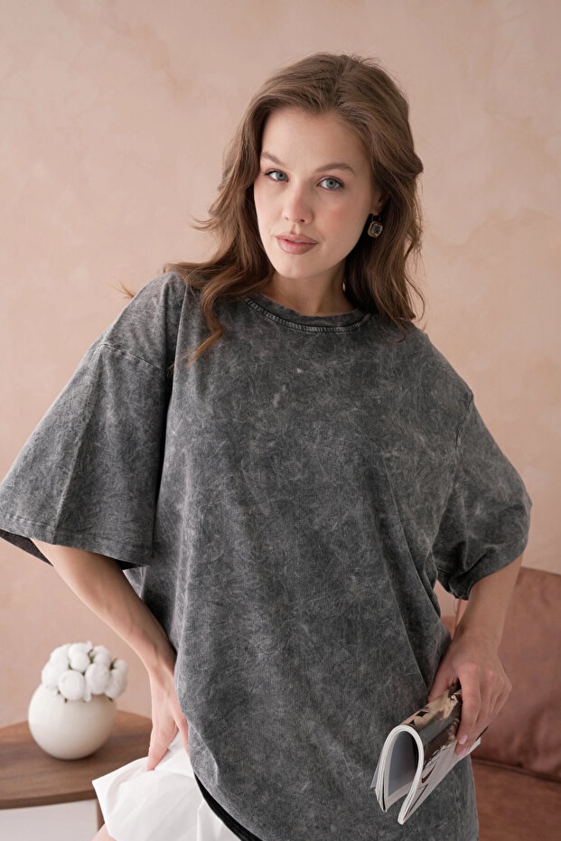 Taş İşlemeli Salaş Basic T-Shirt - 6