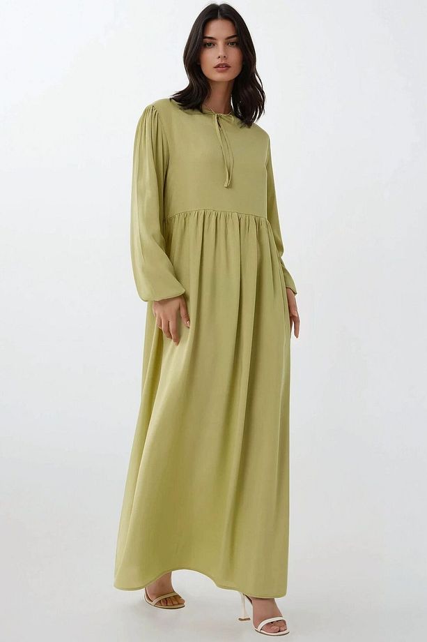 A-form Fit Ve Bisiklet Yaka Modest Dokulu Elbise - 1