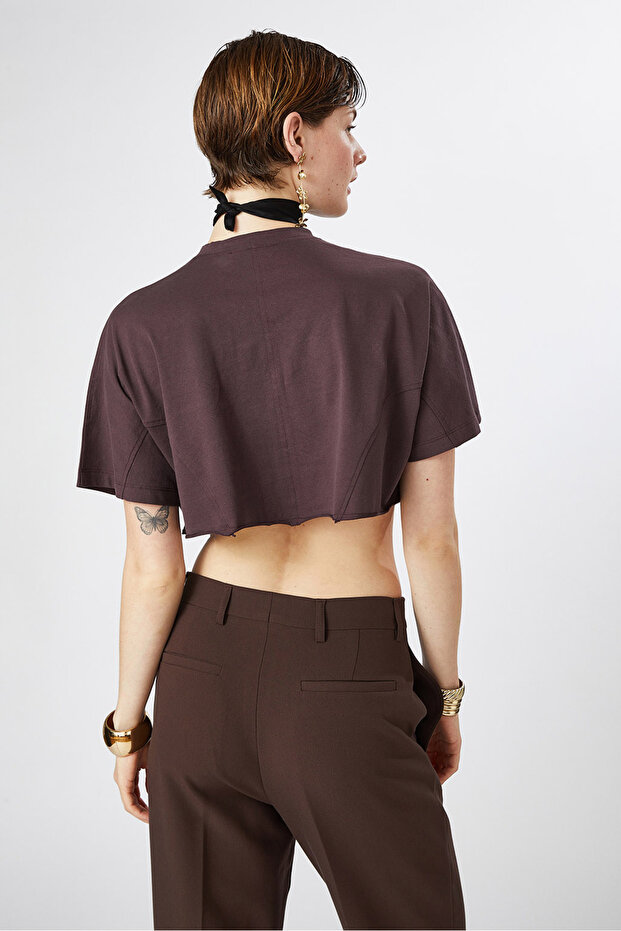 Dikiş Detaylı Crop Tshirt - 5