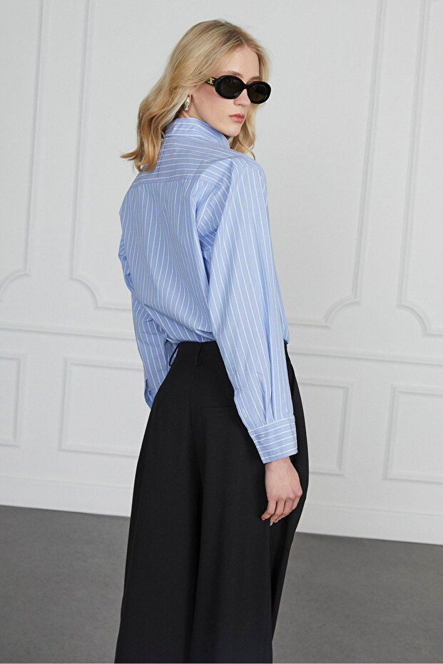 Çizgili Cepli Gömlek - 4