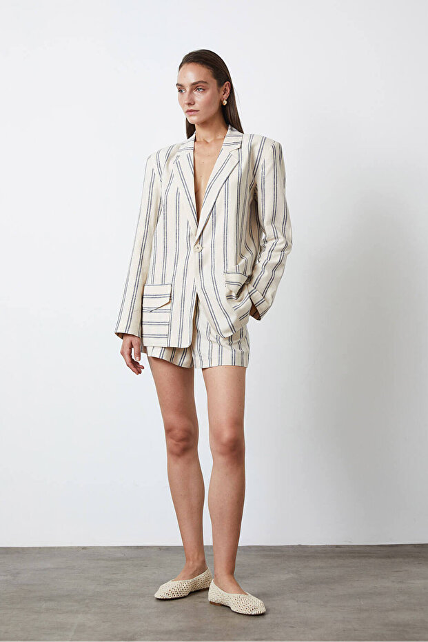 Oversize Çizgili Blazer - 2