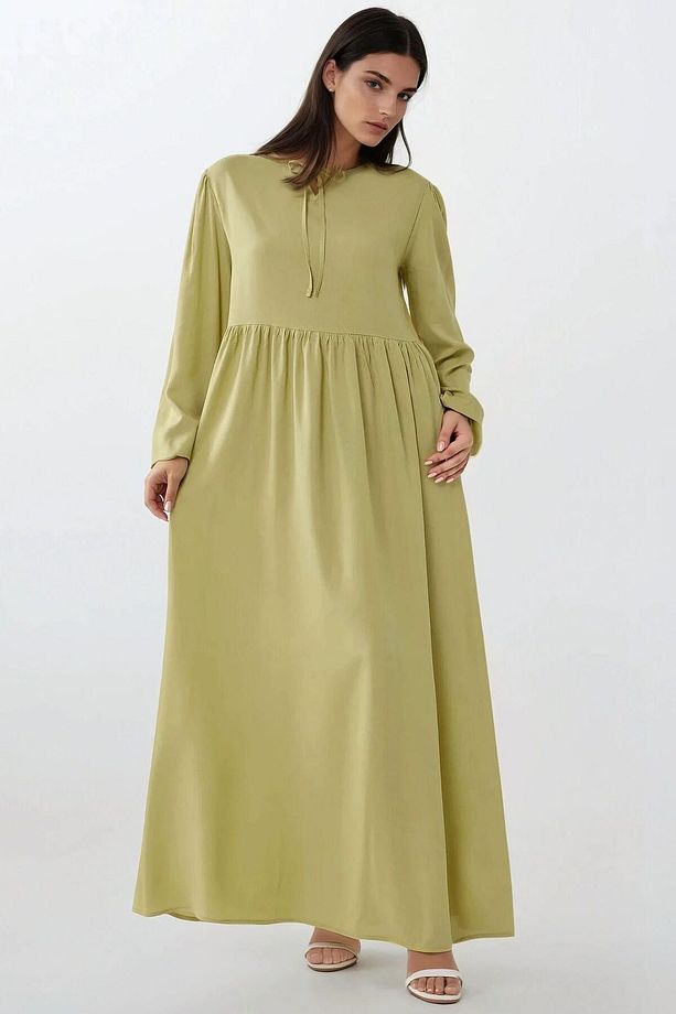 A-form Fit Ve Bisiklet Yaka Modest Dokulu Elbise - 7