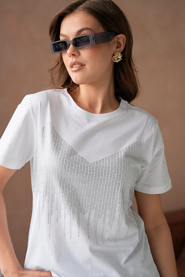 Taş İşlemeli Basic T-Shirt - 5