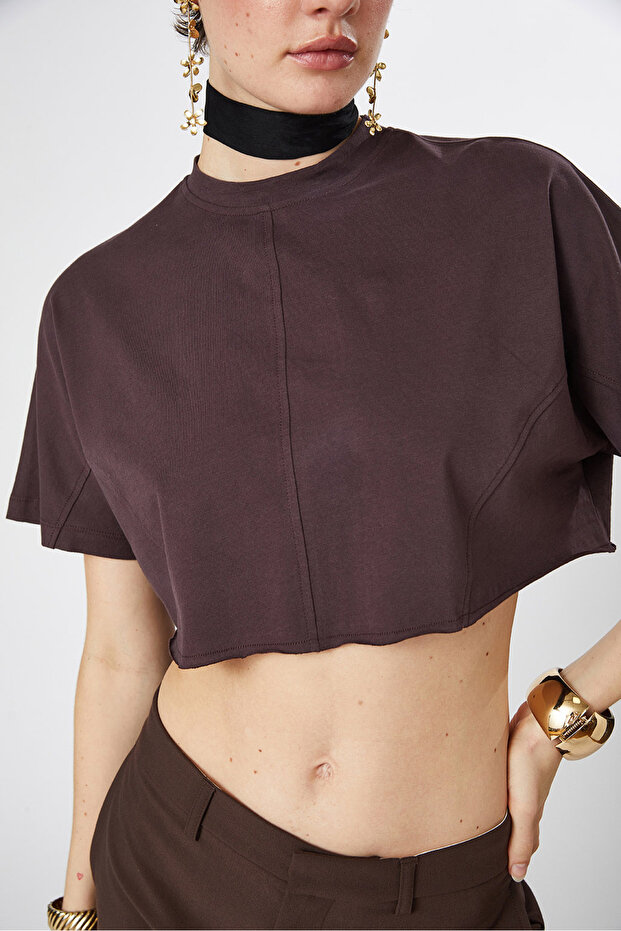 Dikiş Detaylı Crop Tshirt - 4