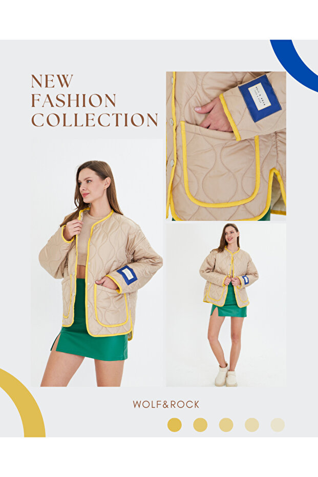 Renkli Oversize Kapitone Ceket - 1