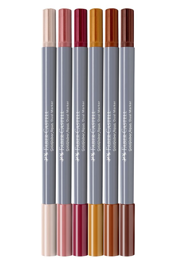 Goldfaber Aqua Çift Uç Markör 6'lı Kaligrafi Fırça ve Fineliner Çift Uç Solmaya Dayanıklı Mürekkep - 3