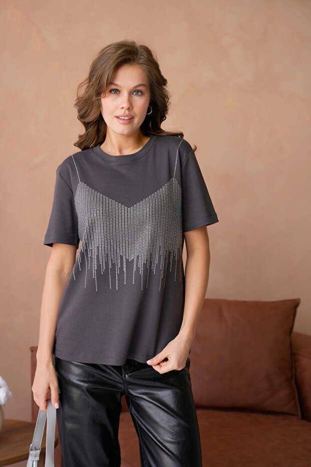 Taş İşlemeli Basic T-Shirt - 5