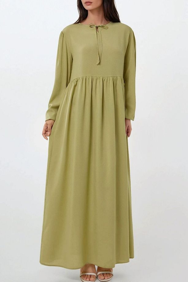 A-form Fit Ve Bisiklet Yaka Modest Dokulu Elbise - 3