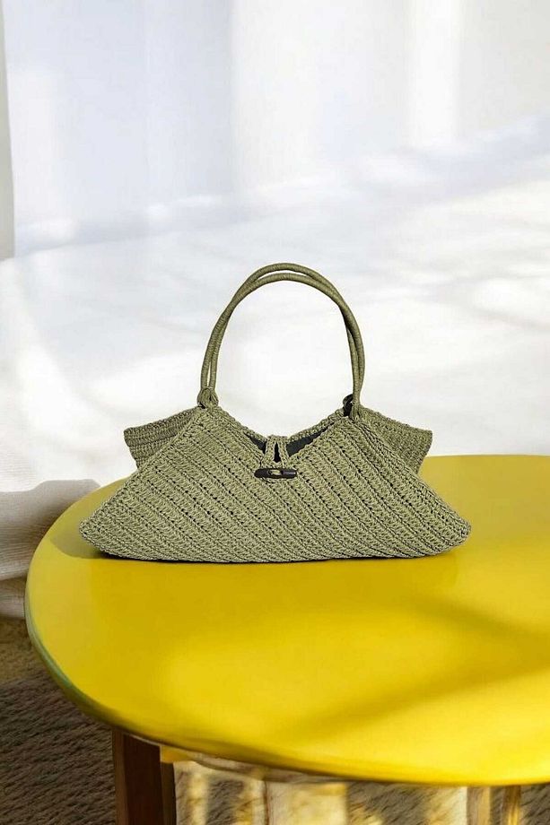 El Örgüsü Astarlı Kağıt Ip Elegan Çanta - 8