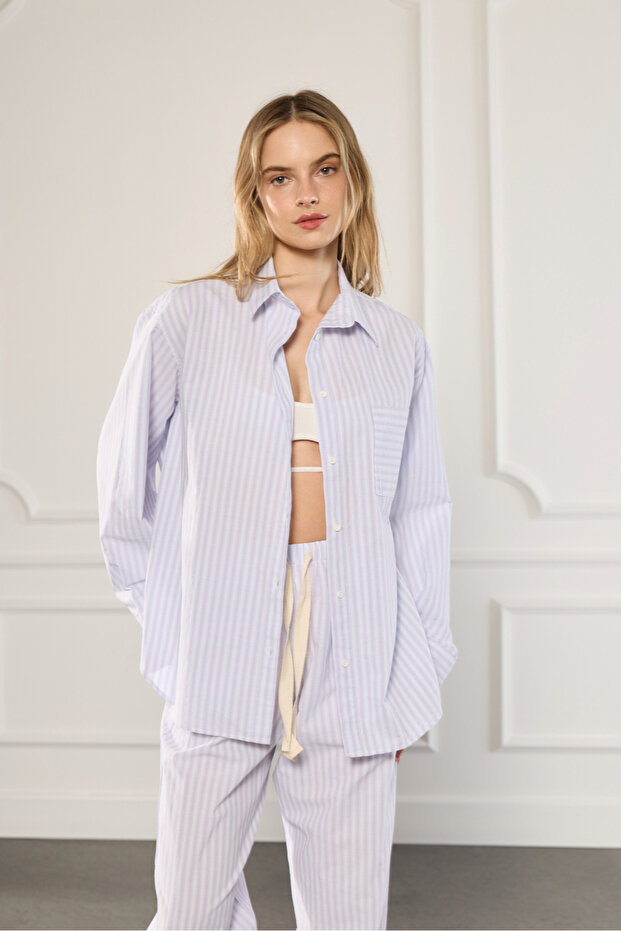 Çizgili Poplin Gömlek - 2