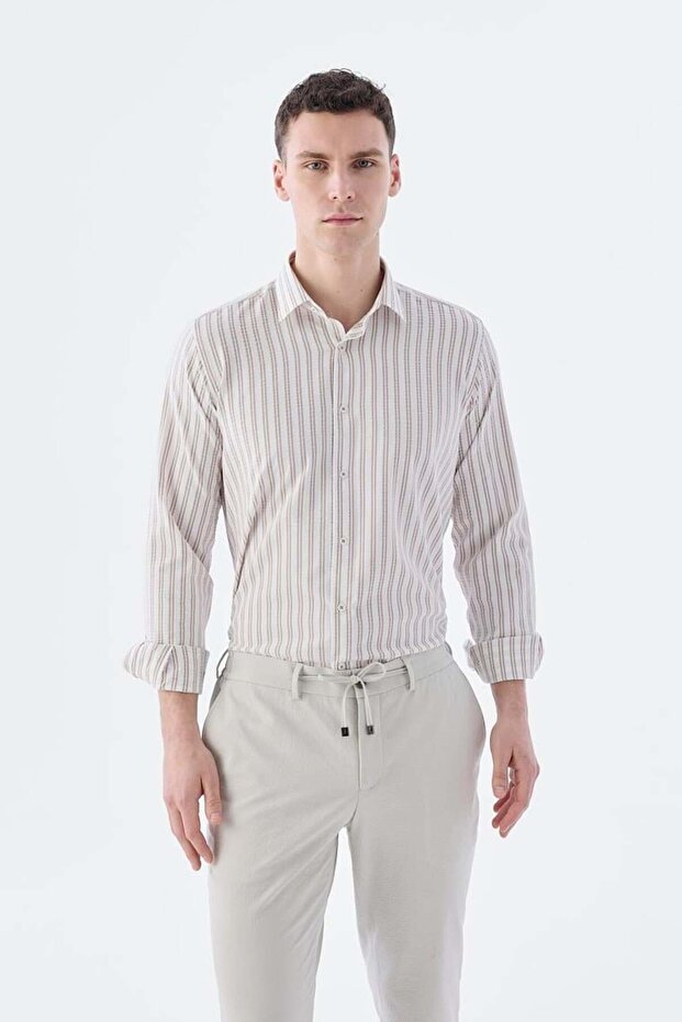 Brown Comfort Fit Patterned Stretch Fabric Cotton Sports Shirt