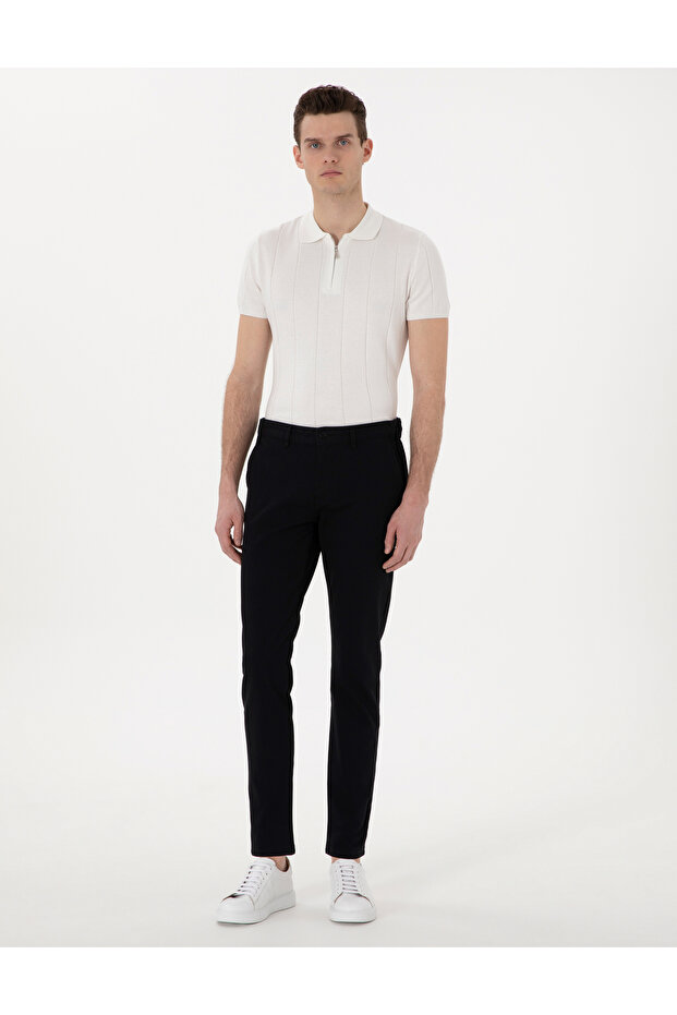 Black Slim Fit Elastic Waist Canvas Trousers 50308080 -Vr046