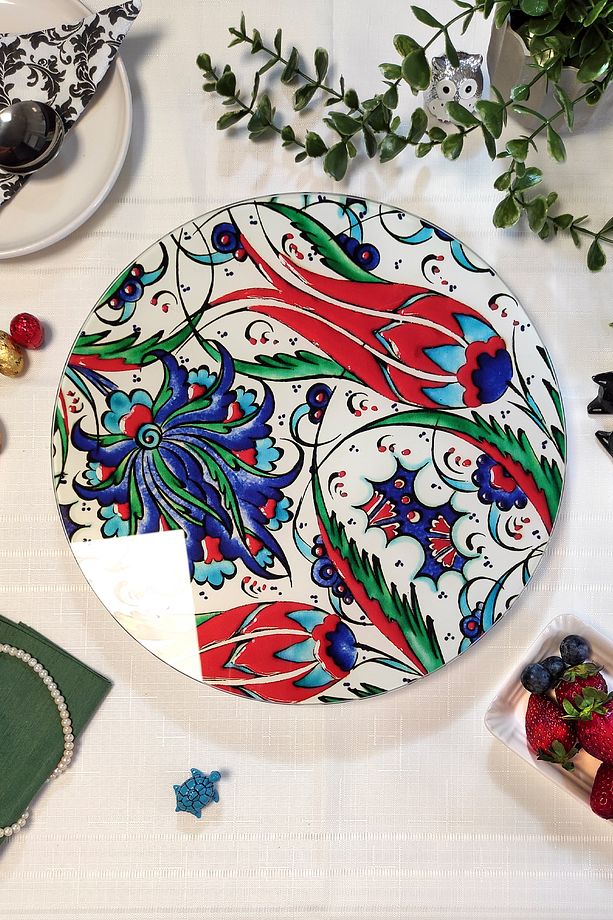 Çini Desenli, Dönen Standlı Servis Ve Sunum Tabağı, Peynir Tabağı, Lazy Susan - 6