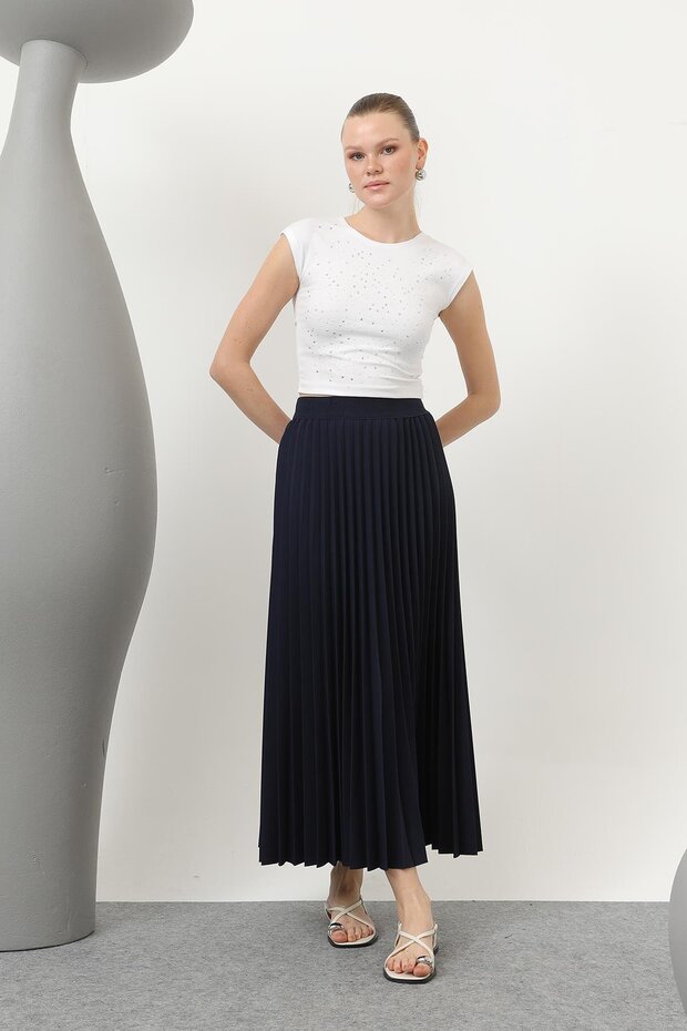 Kadın Pliseli Etek - 18232RTK - NAVY - 1