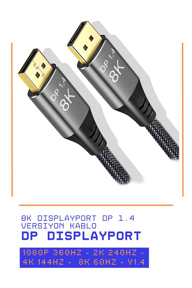 8K Displayport Dp Kablo Örgülü 1.5 Metre 1.4 Versiyon DP Kablo Gaming Sinema Yüksek Kalite DP Kablo - 2
