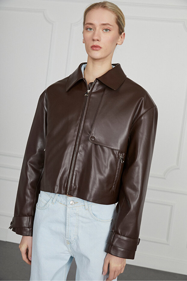 Fermuar Cepli Deri Ceket - 3