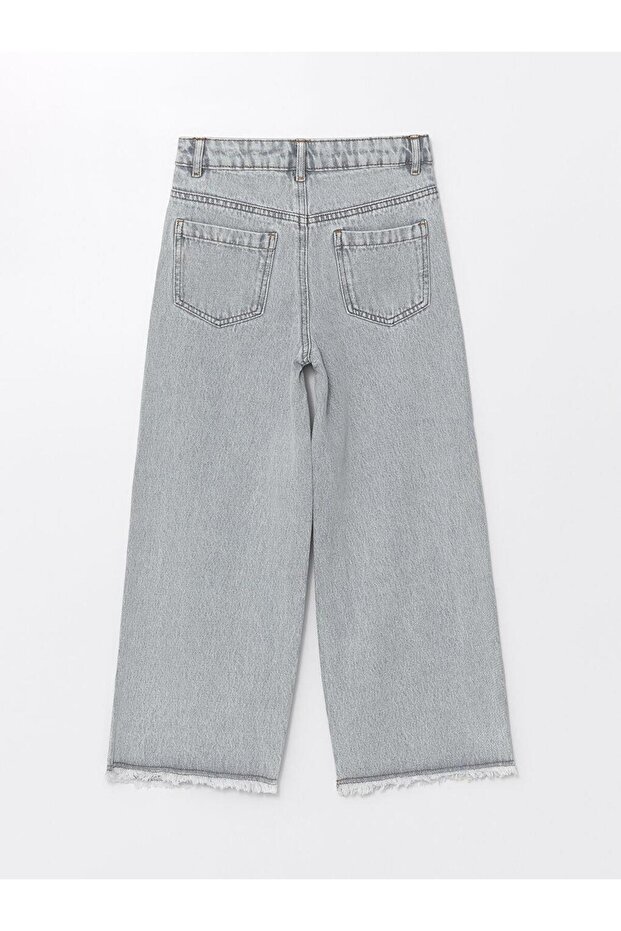 LCW Kids Asit Yıkamalı Beli Ayarlanabilir Lastikli Kız Çocuk Pantolon (W4) - 3