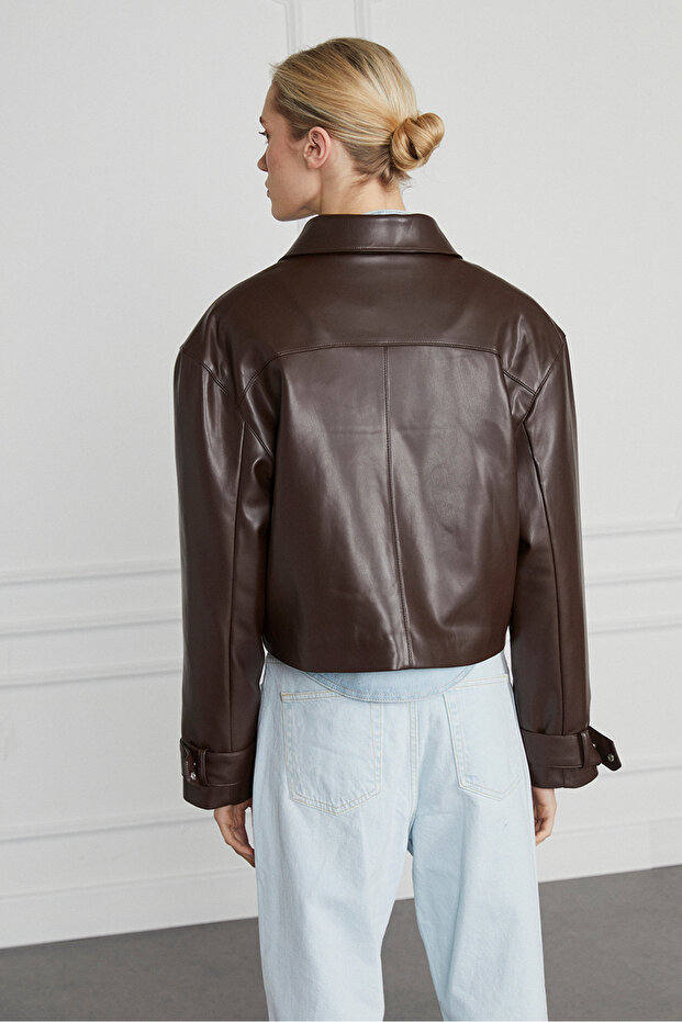 Fermuar Cepli Deri Ceket - 5