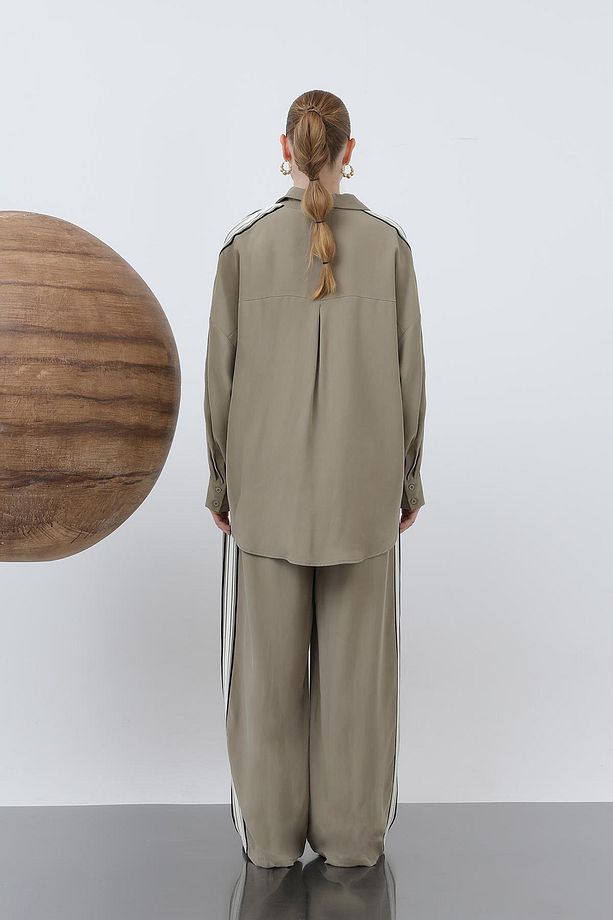 Kadın Kol Şeritli Basic Gömlek - 32197GML - KHAKI - 4