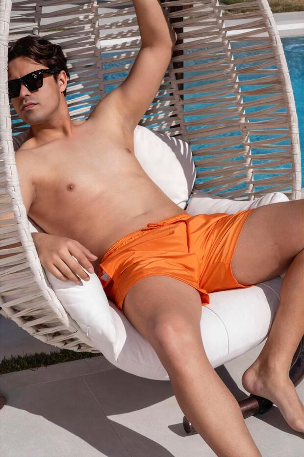 Orange Men's Swim Shorts with Quick Dry Pockets