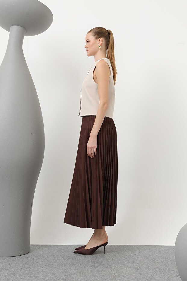 Kadın Pliseli Etek - 18232RTK - BROWN - 3