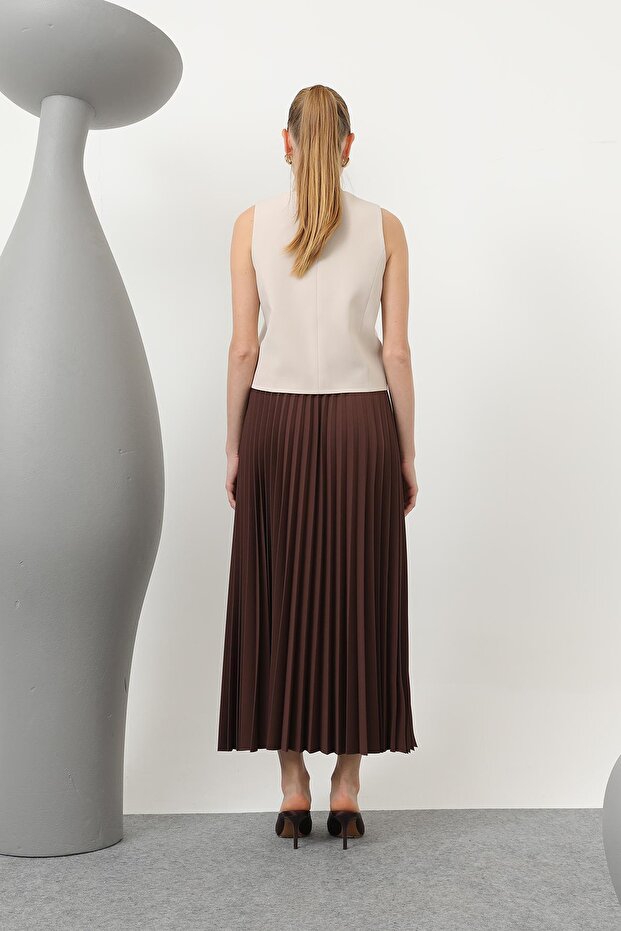 Kadın Pliseli Etek - 18232RTK - BROWN - 4