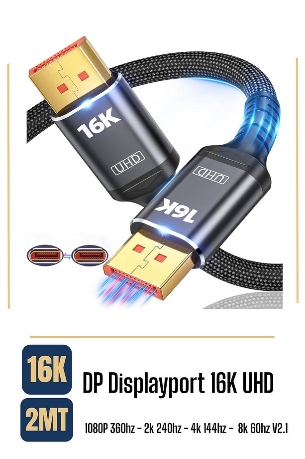 16k Displayport Dp Kablo Örgülü 2 Metre 2.1 Versiyon Dp Kablo Gaming Sinema Yüksek Kalite Dp Kablo - 2