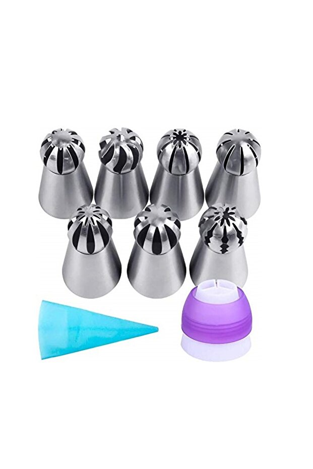Stainless Steel Flower Tips Russian Nozzles and Piping Bag Cake Decorating Apparatus 7 Pieces