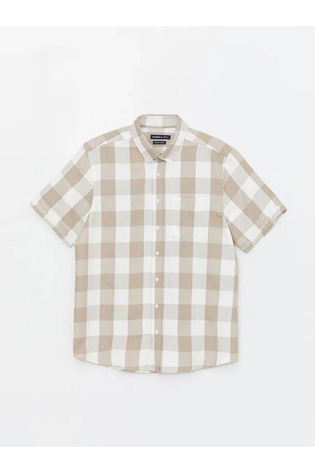 LCWAIKIKI Classic Bej Regular Fit Kısa Kollu Ekose Armürlü Erkek Gömlek - 6