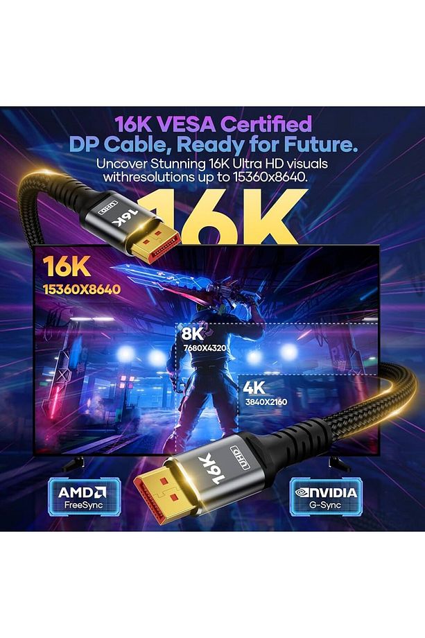 16k Displayport Dp Kablo Örgülü 2 Metre 2.1 Versiyon Dp Kablo Gaming Sinema Yüksek Kalite Dp Kablo - 4