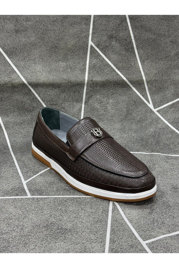 Brown Genuine Leather Laceless Casual Loafer Shoes