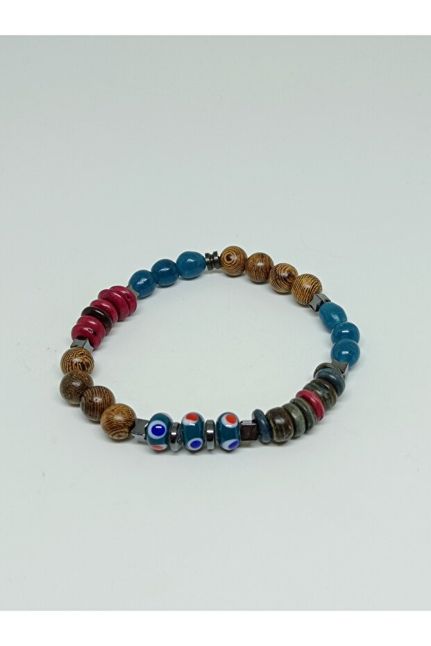 Ethnic Design Handmade Elastic Evil Eye Beaded Natural Stone Bracelet No 26