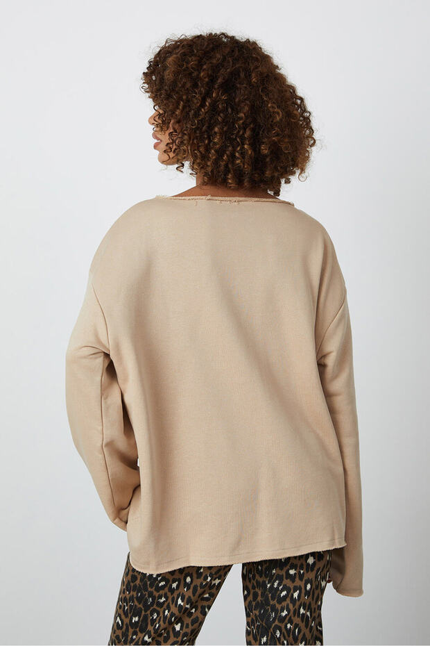Kayık Yaka Oversize Sweatshirt - 5