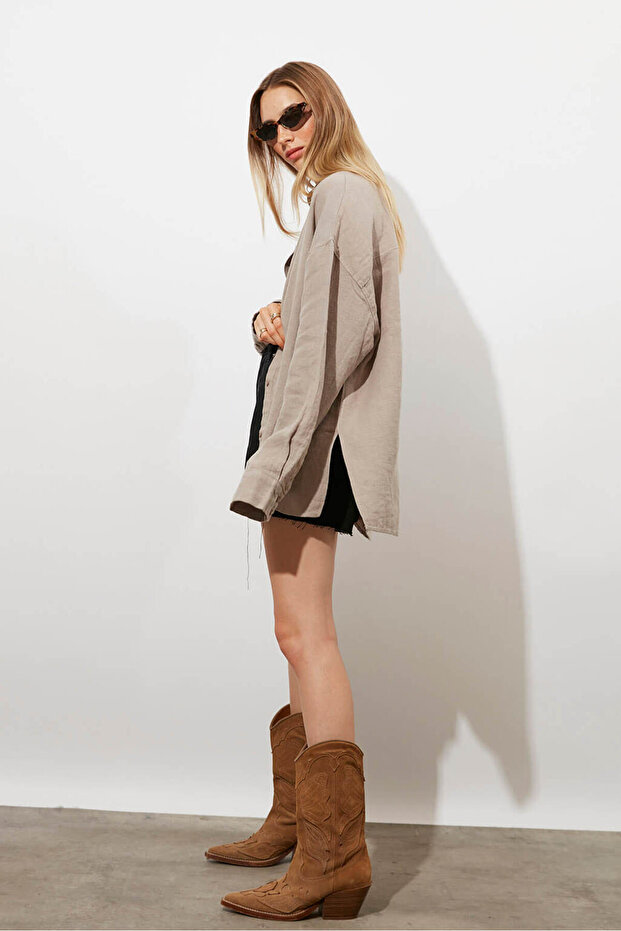 Oversize %100 Keten Gömlek - 2