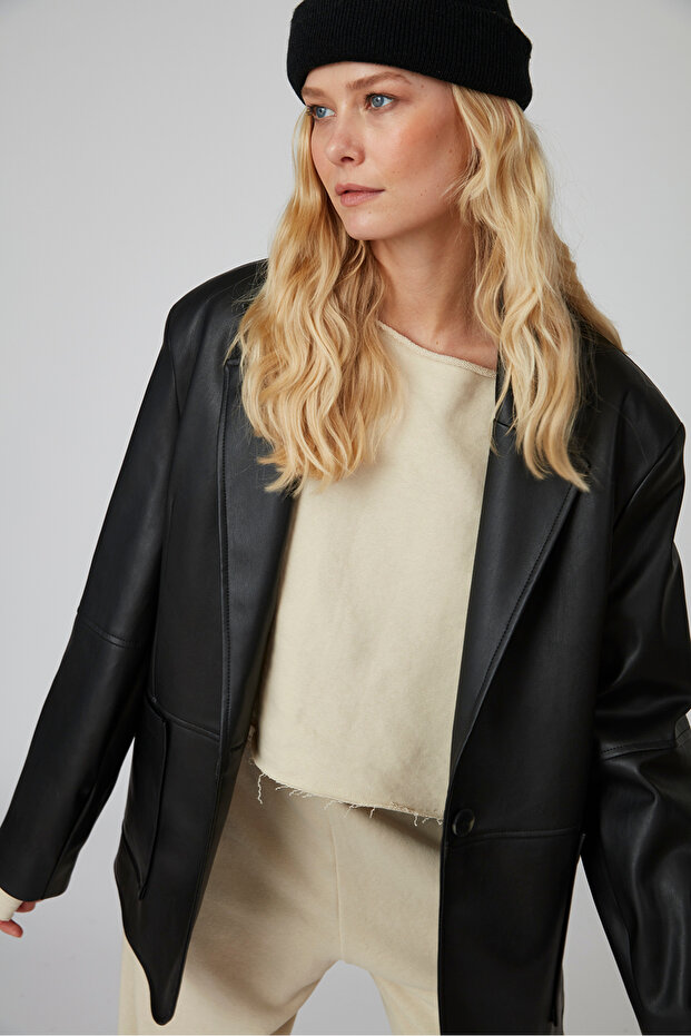 Kayık Yaka Crop Sweatshirt - 1