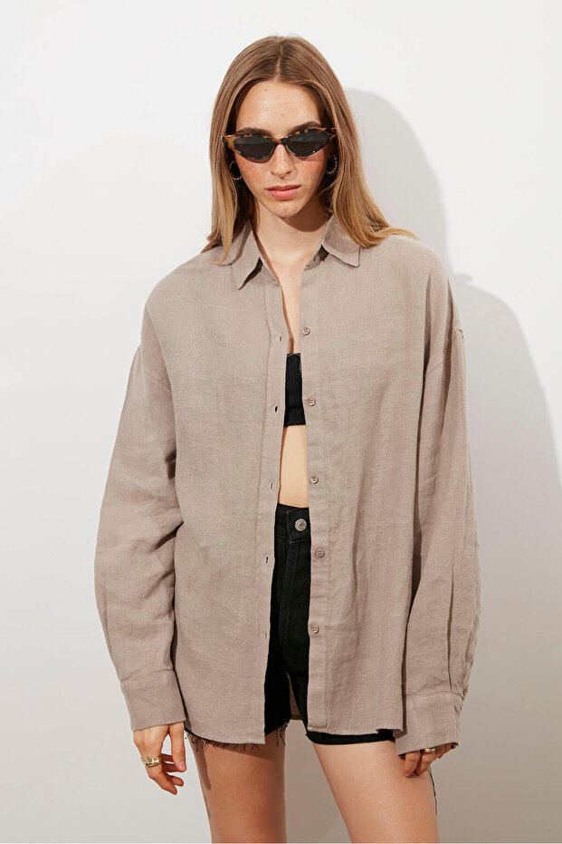 Oversize %100 Keten Gömlek - 3