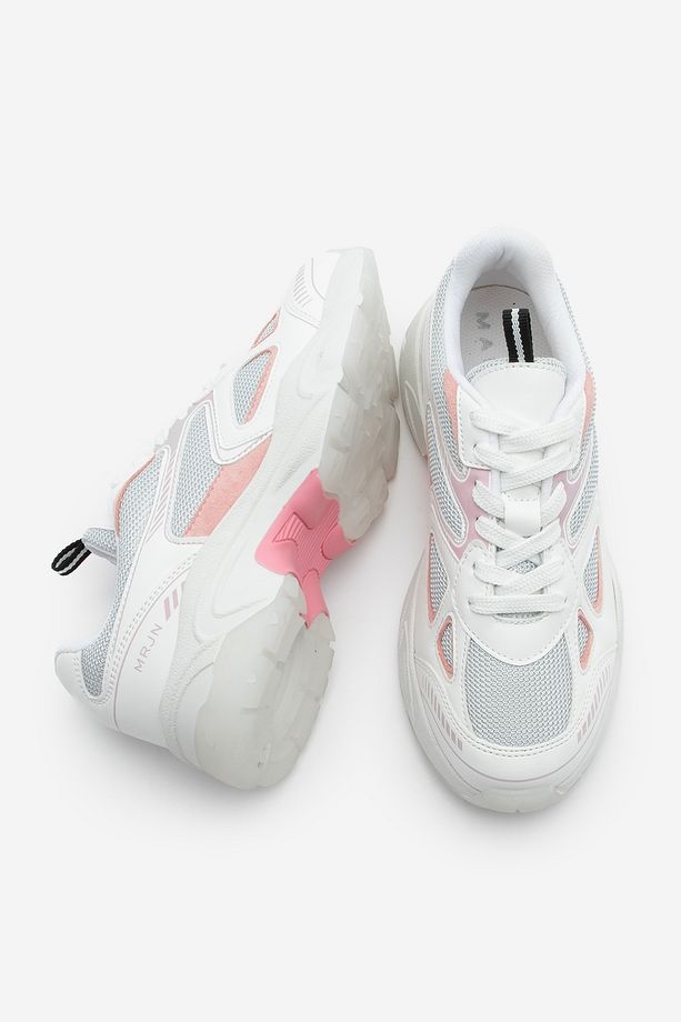 Kadın Sneaker Kalın Taban Bağcıklı File Detaylı Spor Ayakkabı Yuvez Pembe - 9