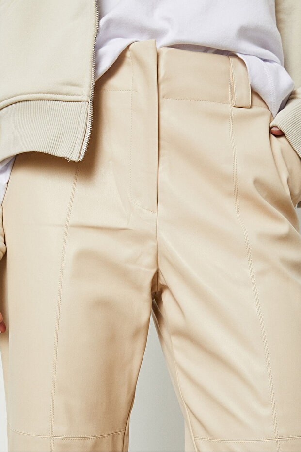 Dikişli Deri Pantolon - 3